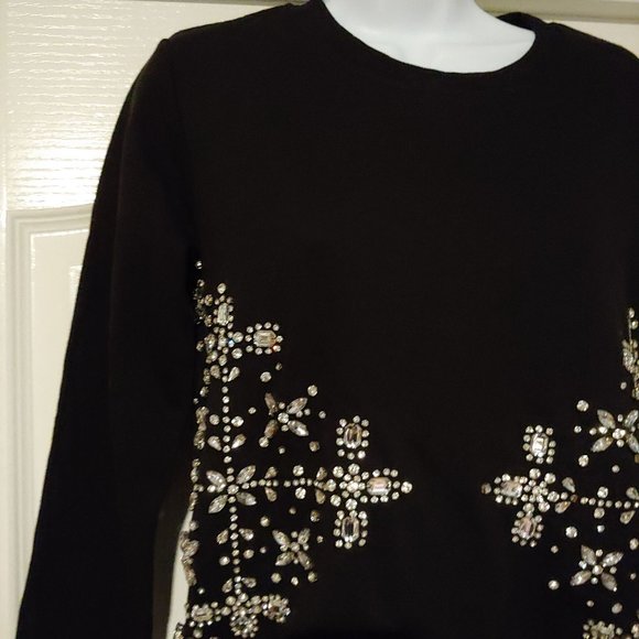 Hemant & Nandita Womens Black Handmade Blingy Sparkly Crystals Sweatshirt XS - Picture 2 of 14